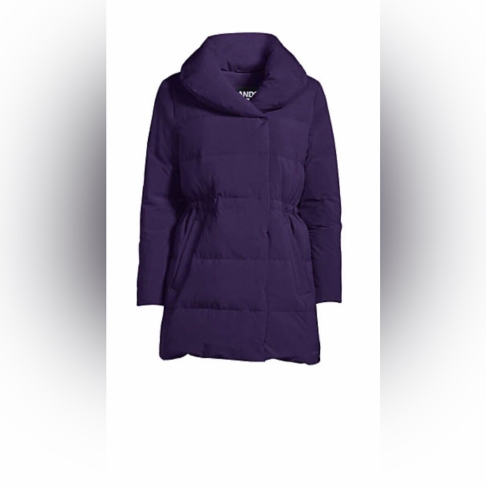 NWT Lands' End Women's Quilted Stretch Down Wrap Coat, Deep Woodland/ PURPLE